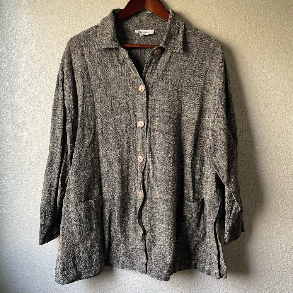 Sangam Womens Small Brown 100% Cotton Button Down Shirt Boho Lagenlook Pockets